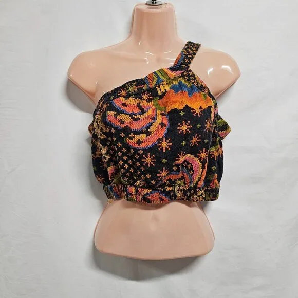 Farm Rio One Shoulder Crop Top Blouse Women Size S Linen - Picture 4 of 13